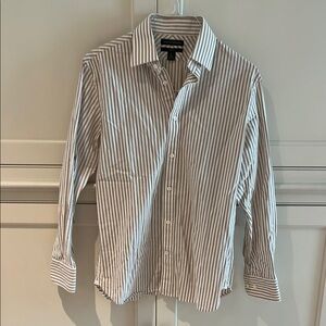 Banana Republic Gray and White Striped Casual Button Down Shirt